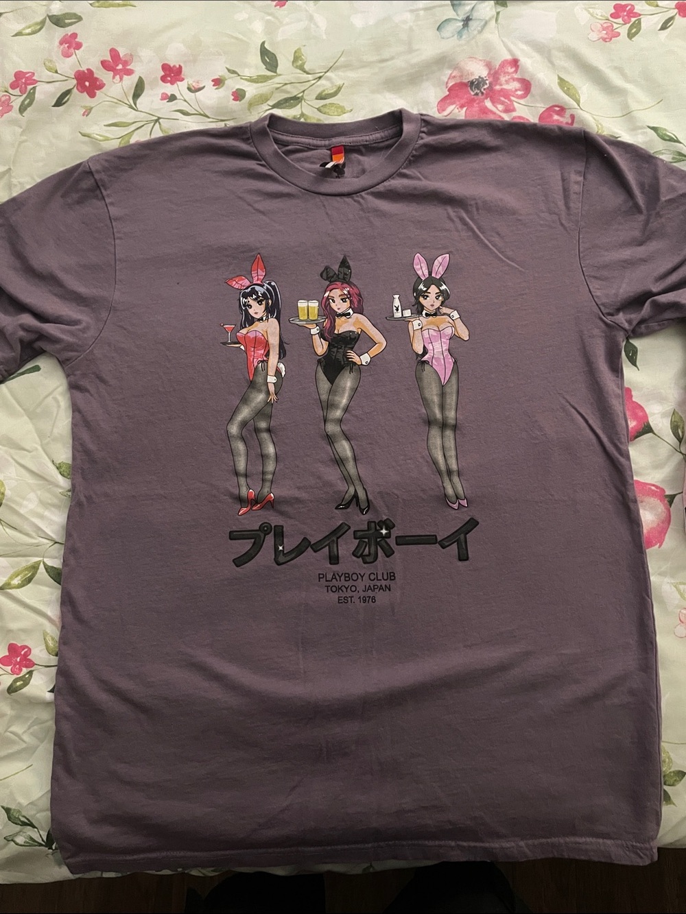 PLAYBOY Purple Anime Bunny Trio Graphic Tee